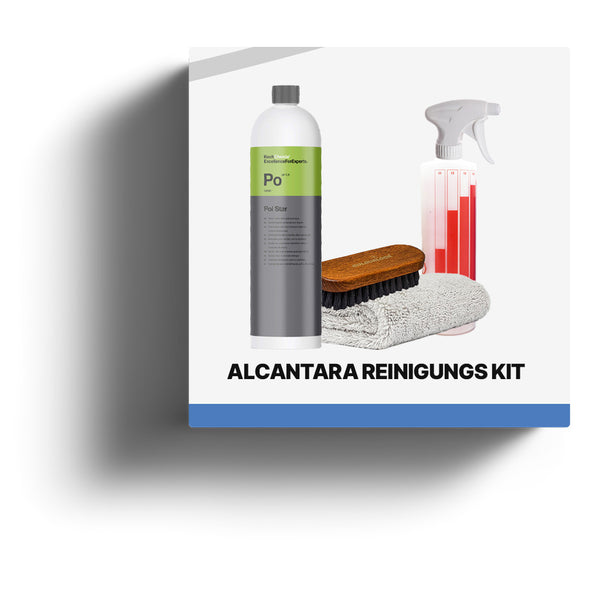 Alcantara / Stoff Reinigungsset (Reiniger, Bürste, Sprühflasche, Tuch)
