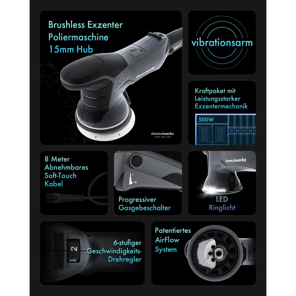 chemicalworkz DA15 Pro Brushless Exzenter Poliermaschine