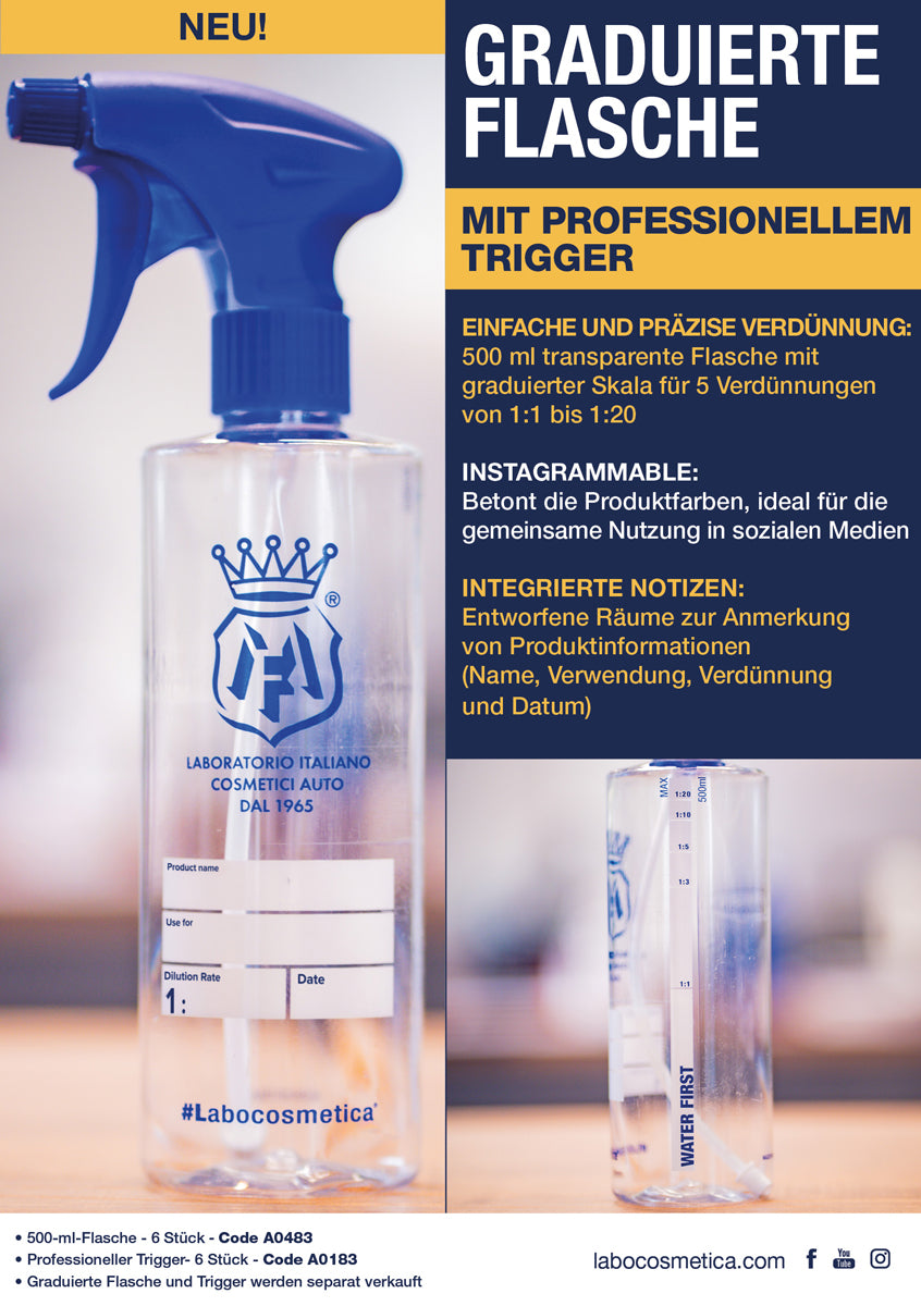 Labocosmetica Leerflasche mit Dosierskala 500ml